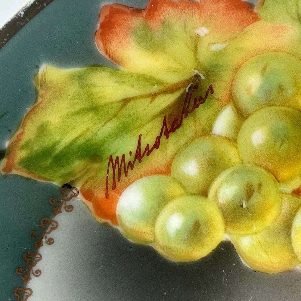 Favorite Bavaria Hand Painted Nappy Dish Grapes Signed Mitsoakis B&Co Germany 6